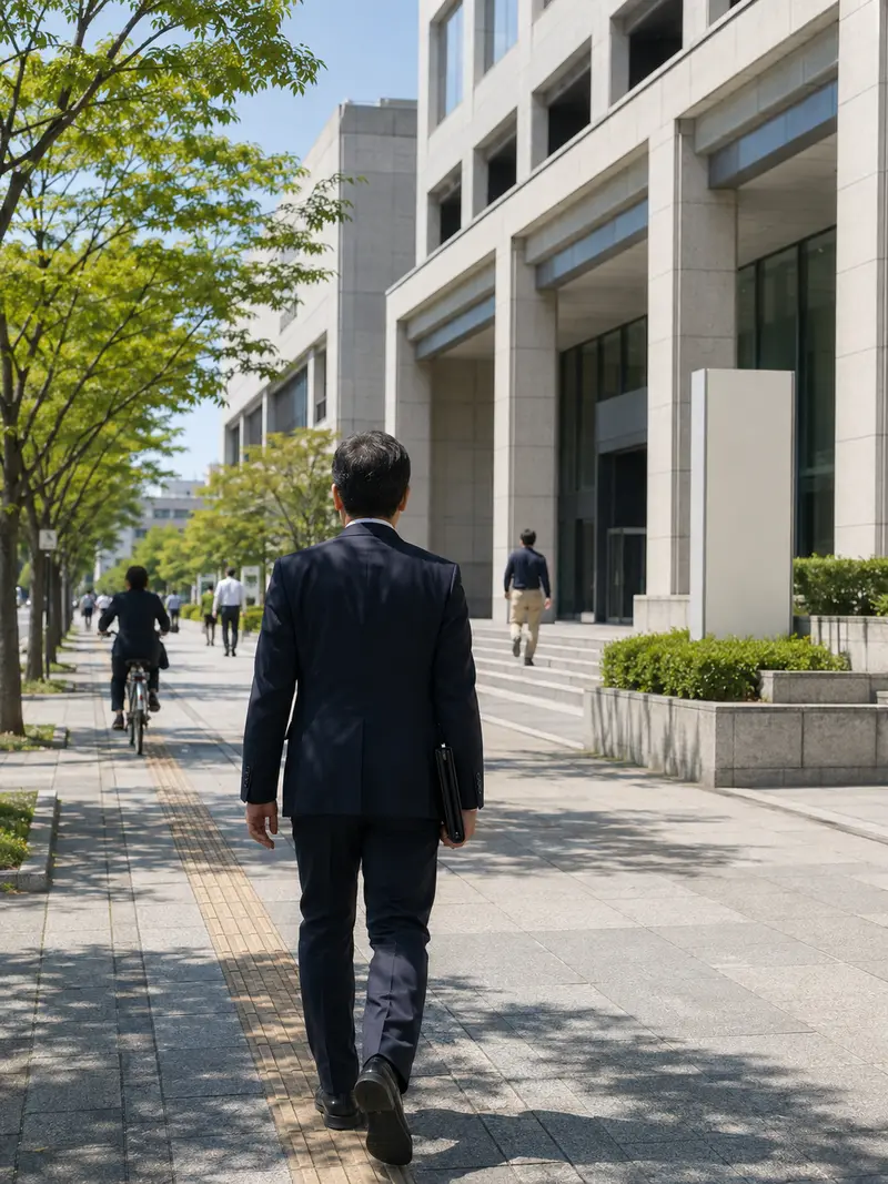 出張相談へ向かう後ろ姿(架空の事務所の見本写真)