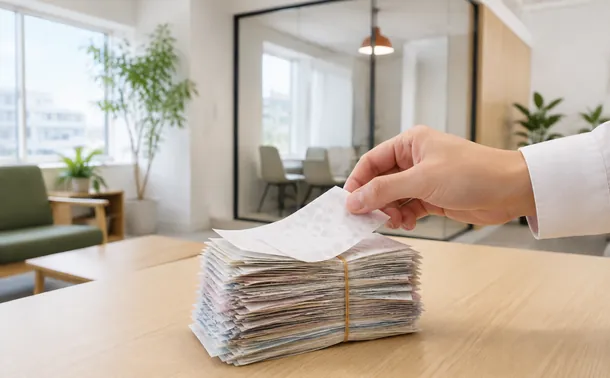 色柄のあるレシートの束